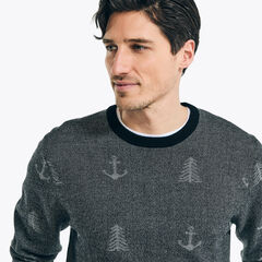 Jacquard Printed Crewneck Sweater,True Black,large