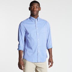 Classic Fit Non-Iron Performance Poplin Shirt in Gingham,Crest Blue,large