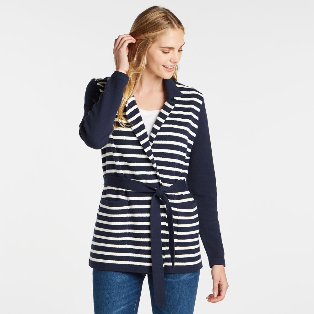 STRIPE TIE-WAIST CARDIGAN,Stellar Blue Heather,large