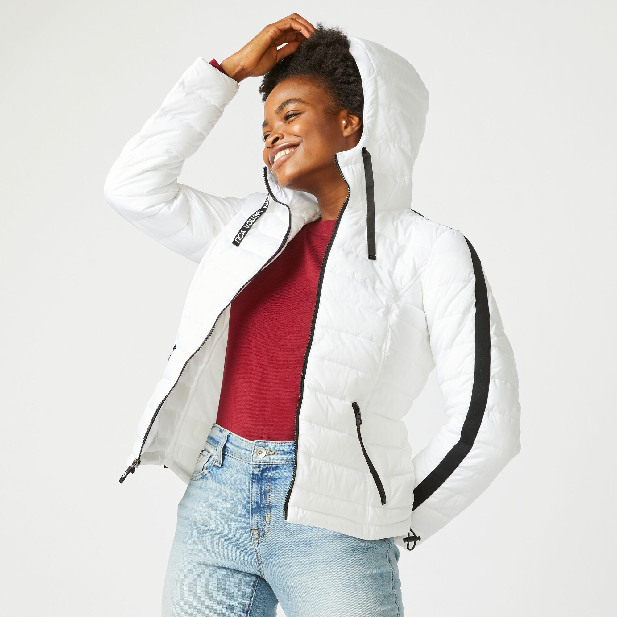 WATER-RESISTANT PACKABLE STRETCH HOODED COAT,Bright White,large