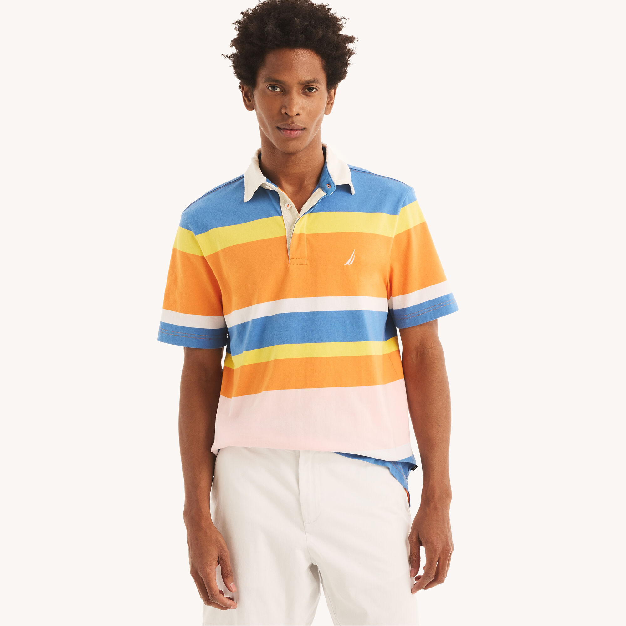 Classic Fit Striped Rugby Polo,Shrimp,large