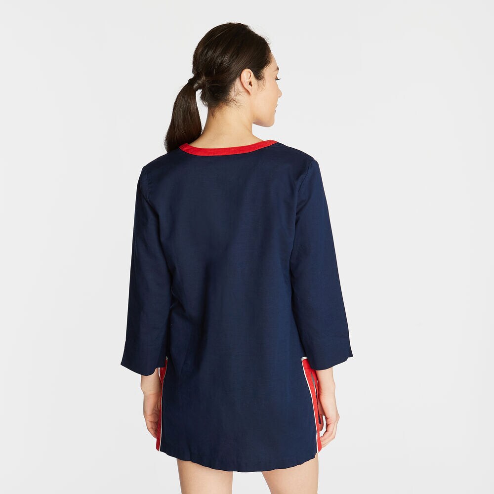 LINEN TUNIC TOP IN CONTRAST TRIM,Stellar Blue Heather,large