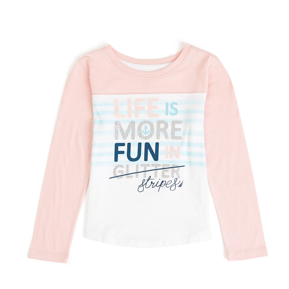 Little Girls' Life Is More Fun Long Sleeve Tee (4-6X),Bow Burgundy,large