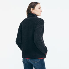 QUARTER-ZIP SHERPA PULLOVER,True Black,large