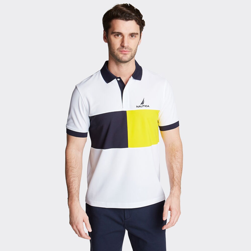 Classic Fit Colorblock Performance Polo,Bright White,large