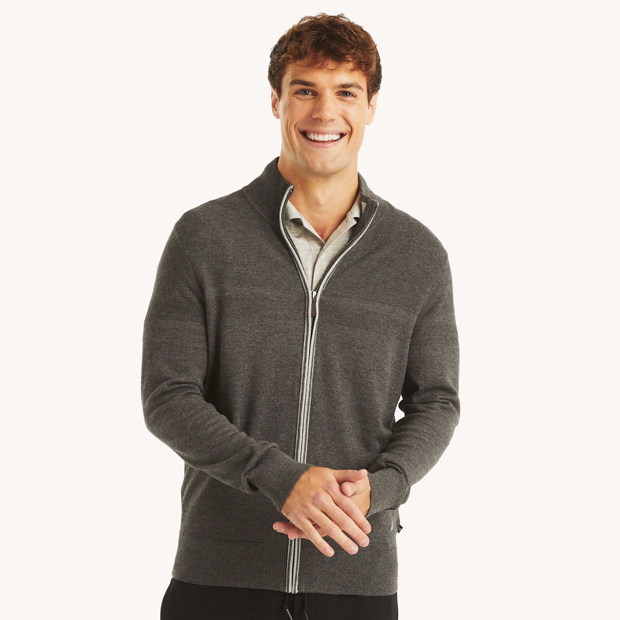 Navtech Mock-Neck Full-Zip Sweater,Charcoal Heather,large