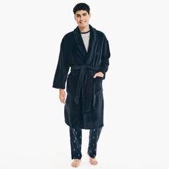 SOLID PLUSH ROBE,Navy,large