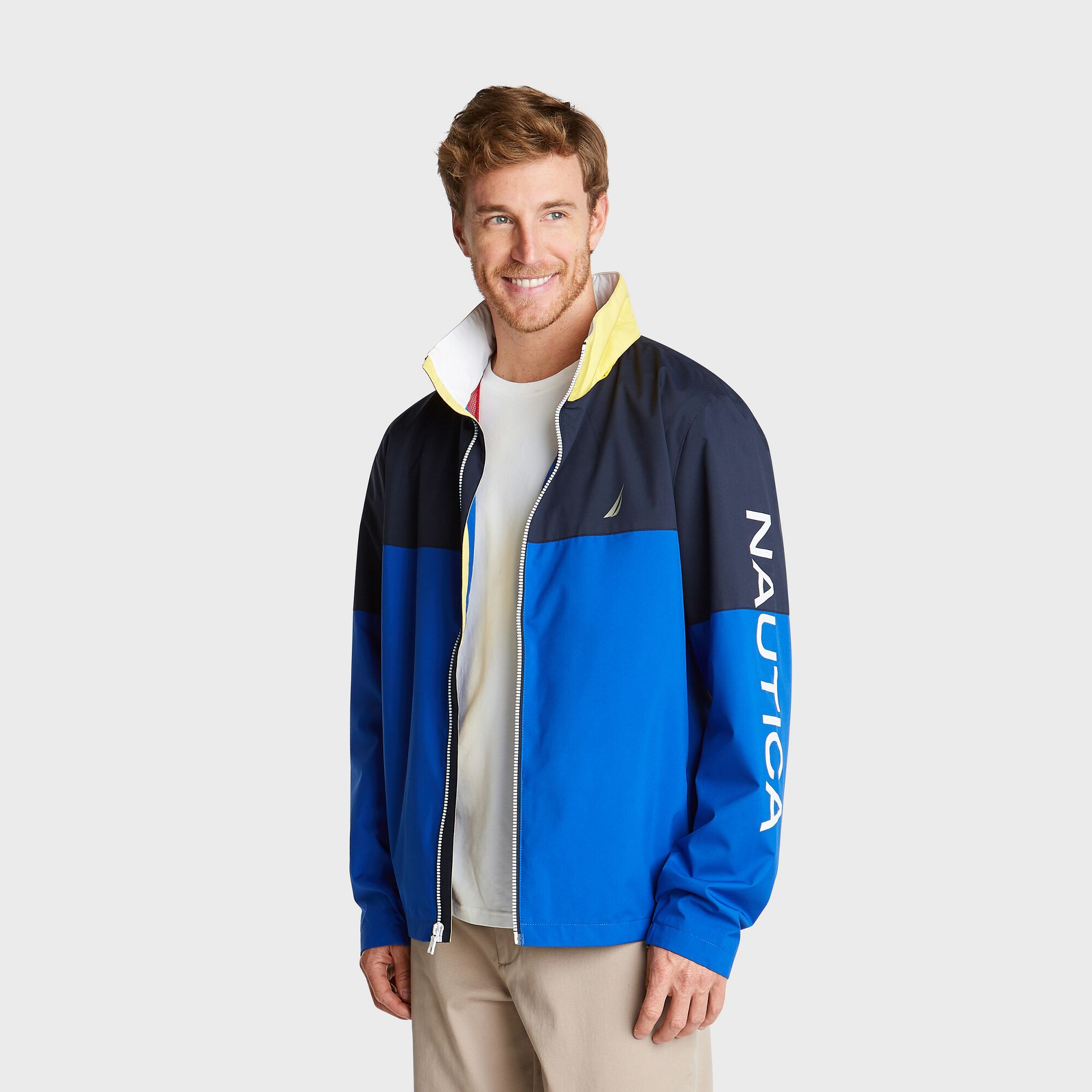 BIG & TALL WATERPROOF COLORBLOCK BOMBER,Bright Cobalt,large