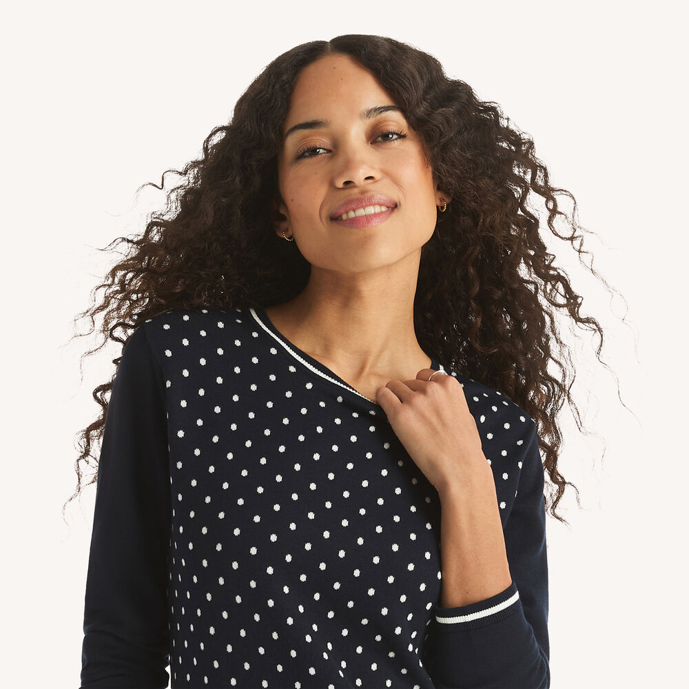 Polka Dot Crewneck Sweater,Oyster Bay Blue,large