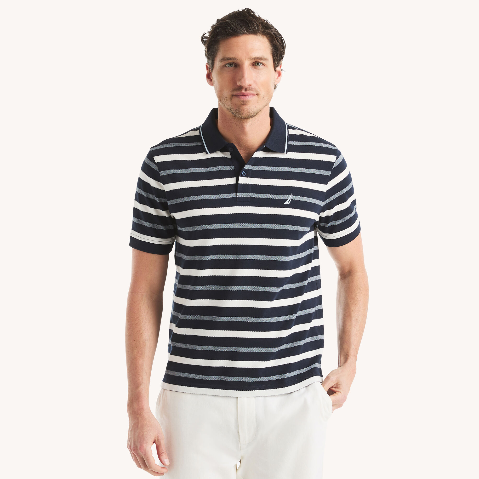 Classic Fit Striped Polo,Stellar Blue Heather,large