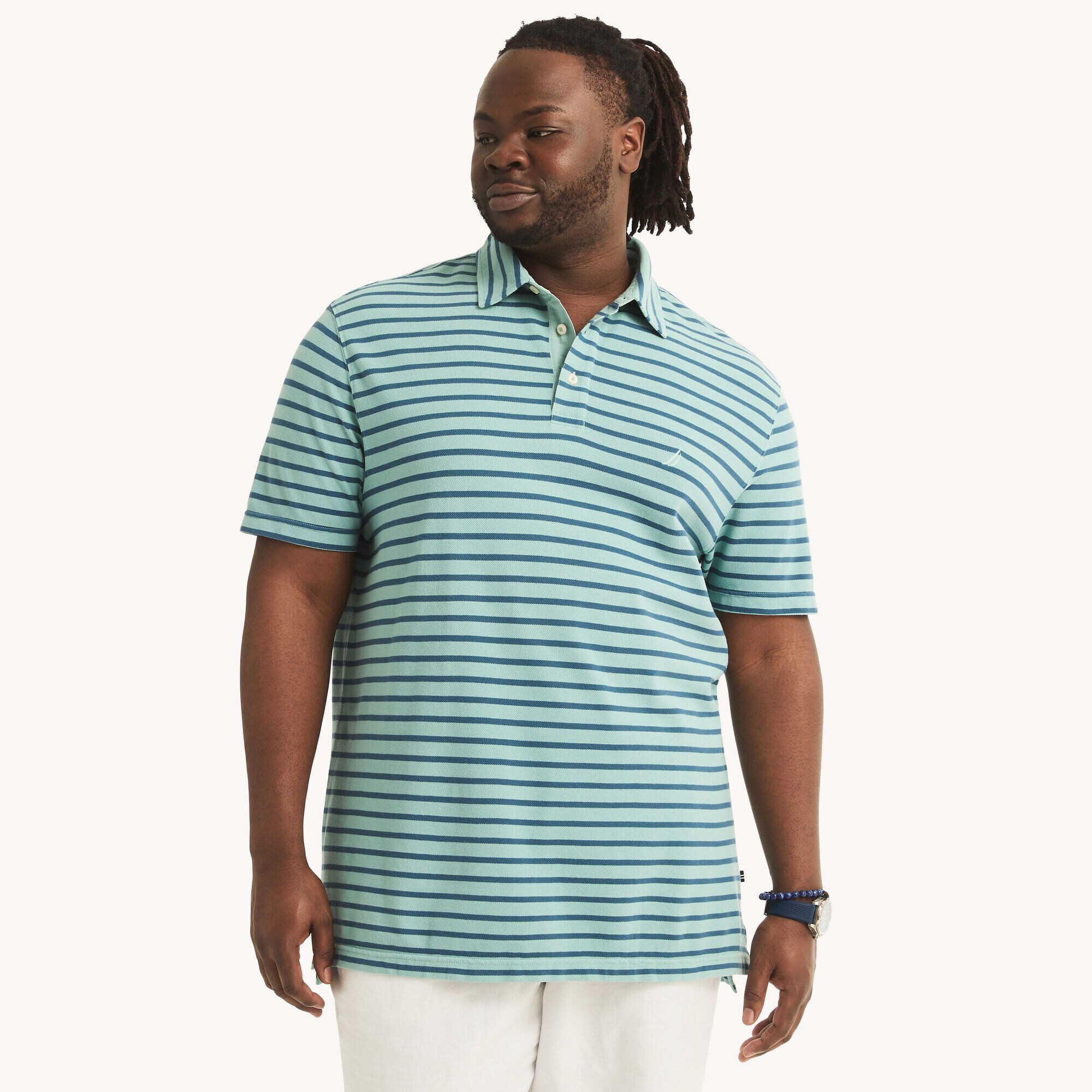 Big & Tall Classic Fit Deck Striped Polo,Deep Dive Wash,large