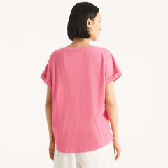 Lace Short-Sleeve Top,Pink,large