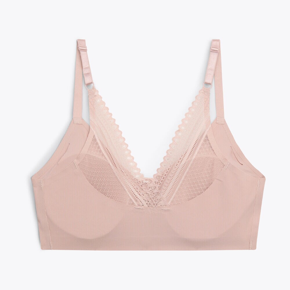 Lace Trimmed Ribbed Bra, 3-Pack,Workshirt Blue,large