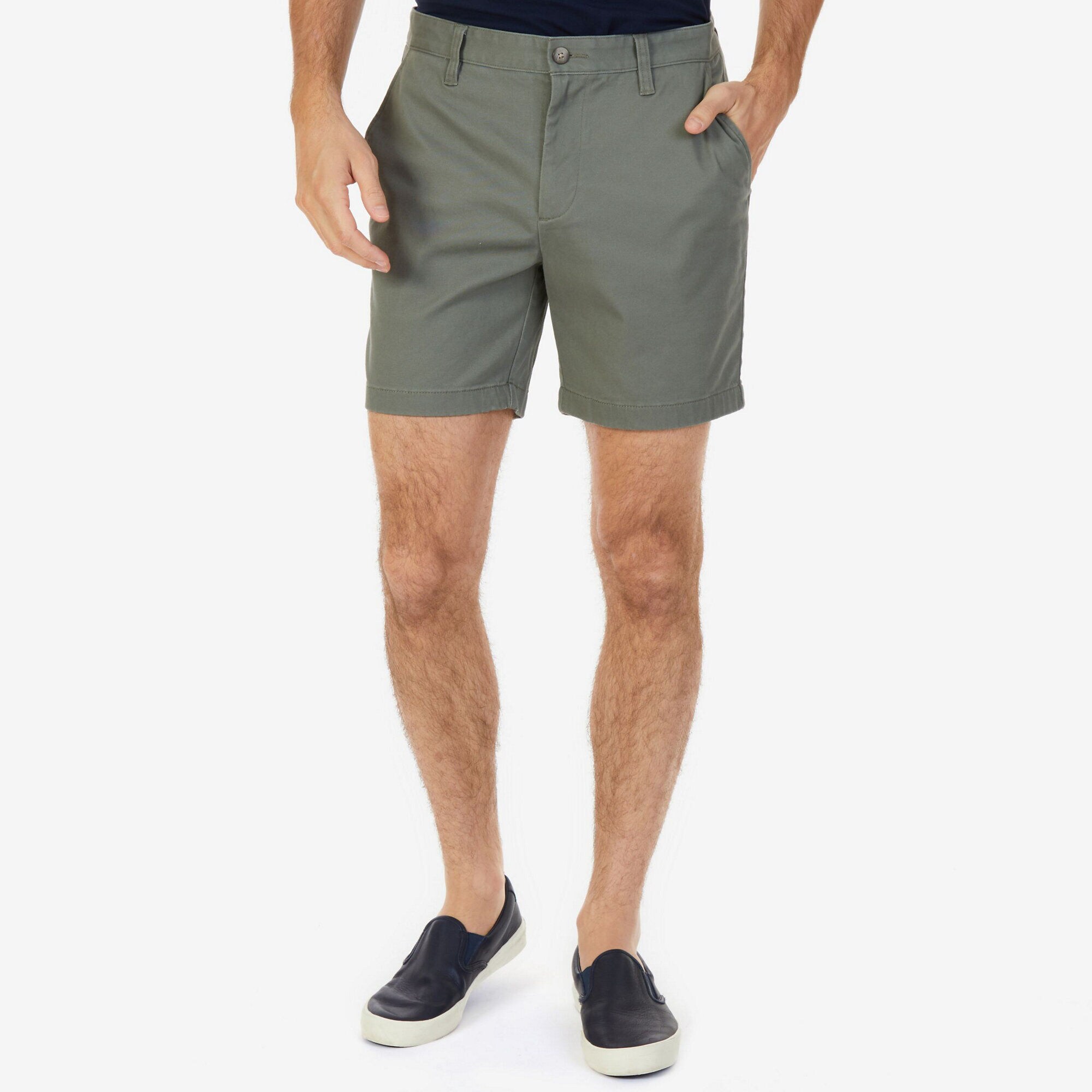 Stretch Twill Flat Front Classic Fit Shorts - 6" Inseam,Hillside Olive,large