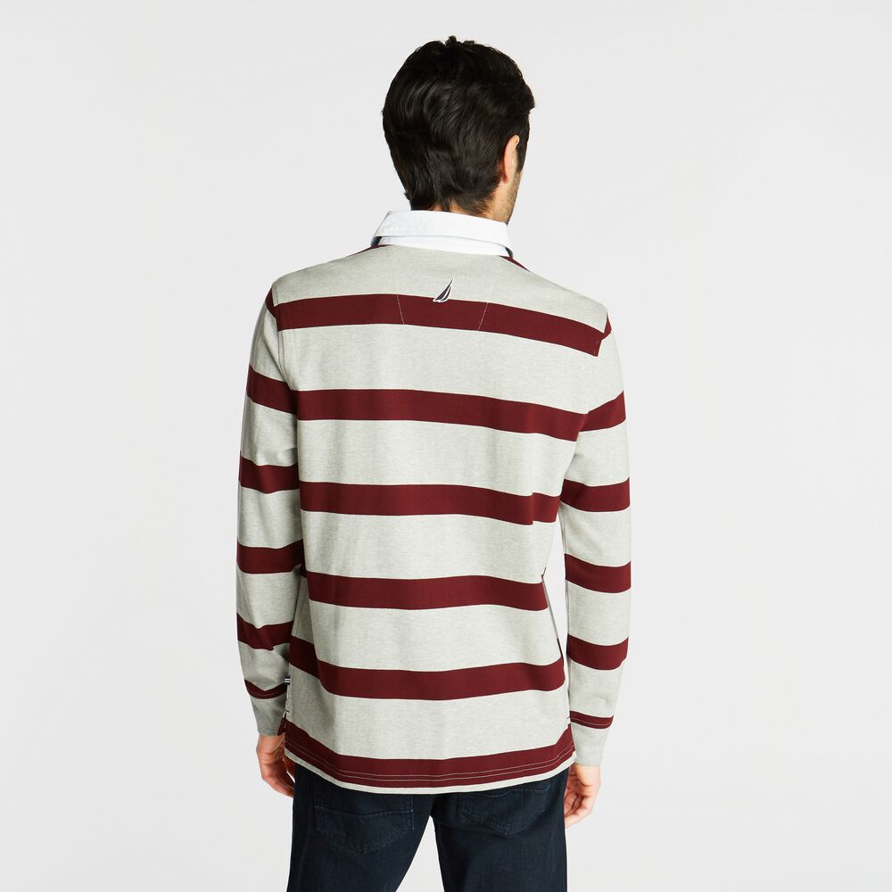 LOGO STRIPED LONG SLEEVE RUGBY,Grey Heather,large