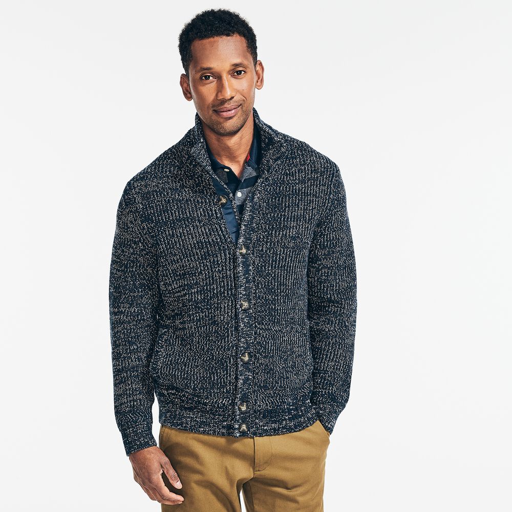 TEXTURED BUTTON CARDIGAN,Navy,large