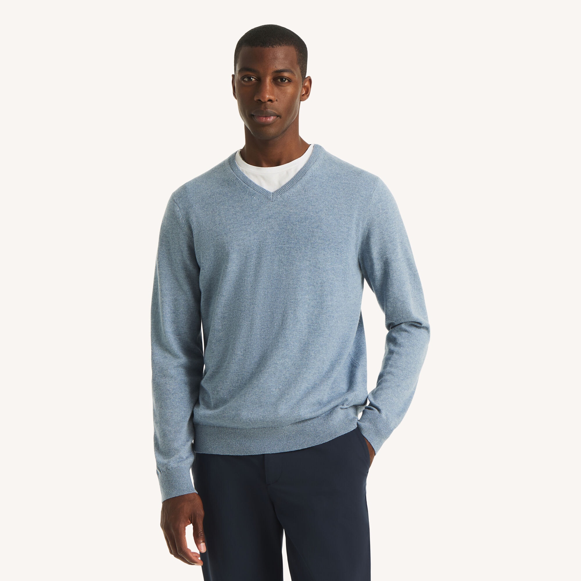 Performance V-Neck Sweater,Anchor Blue Heather,large