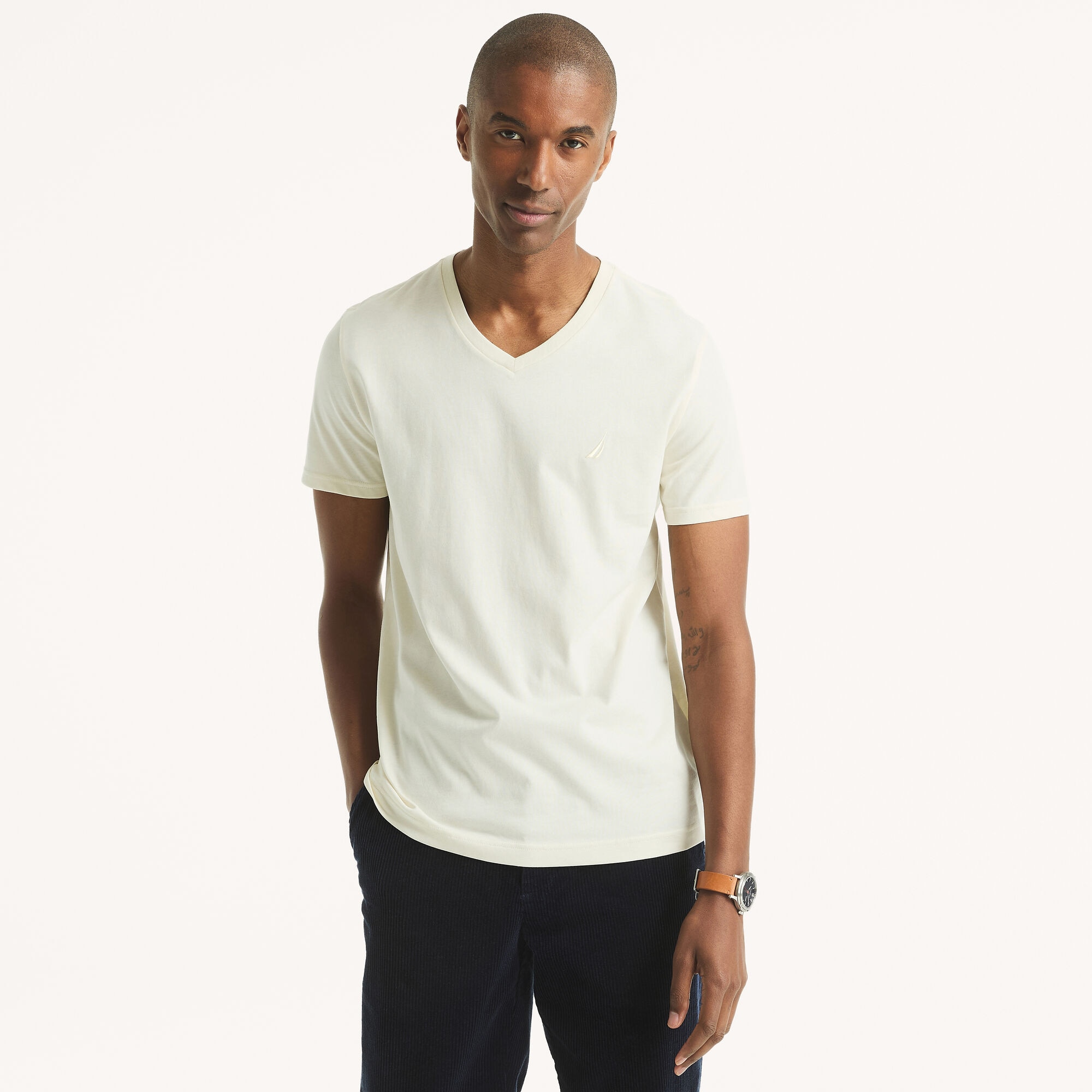 PREMIUM COTTON V-NECK T-SHIRT,Natural,large
