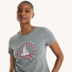 Heritage Sailboat Studded Graphic T-Shirt,Grey Heather,large
