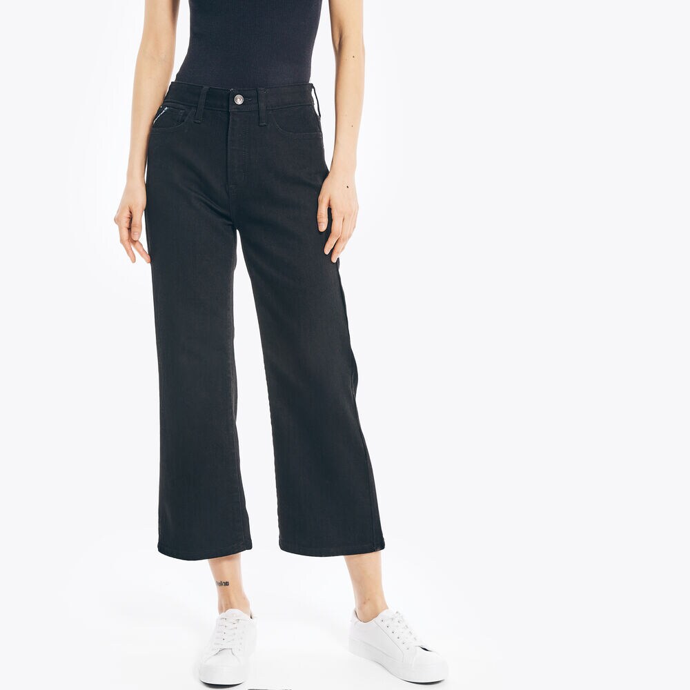 NAUTICA JEANS CO. HIGH-RISE WIDE LEG CROP DENIM,True Black,large