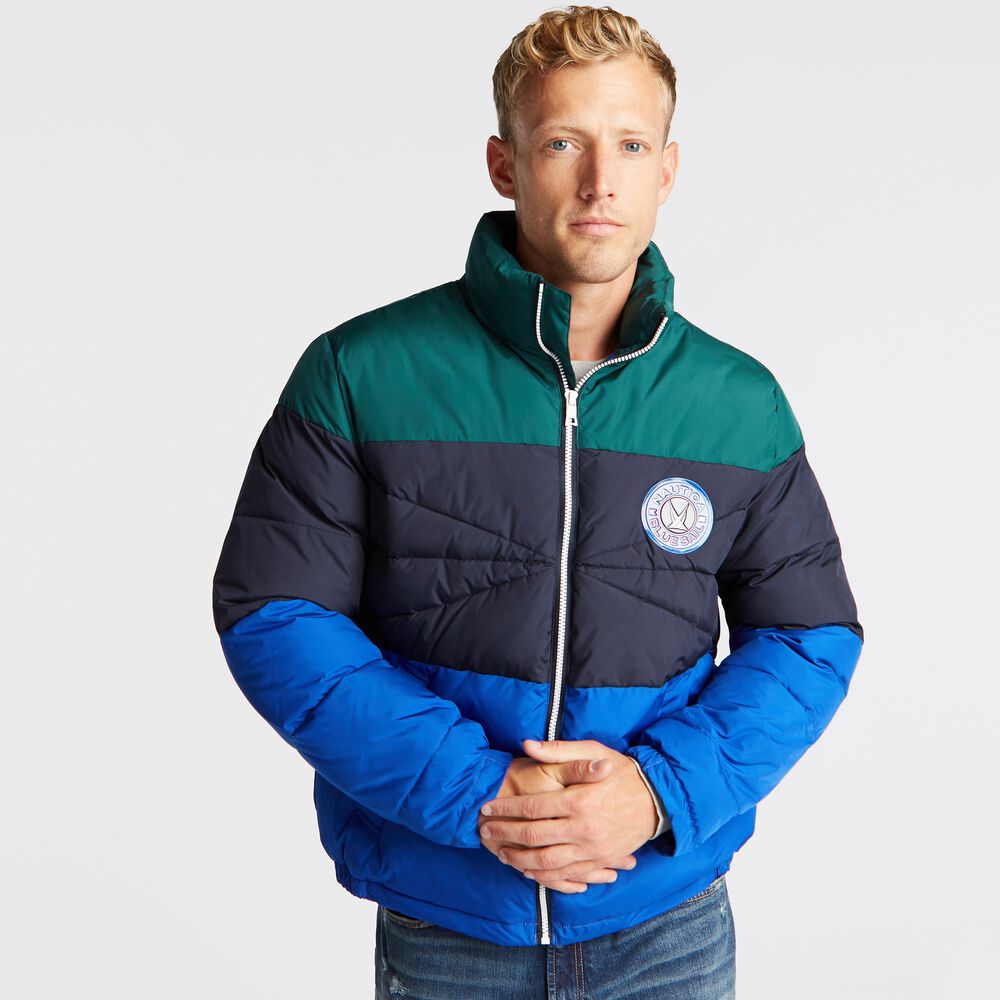 TEMPASPHERE WATER-RESISTANT COLORBLOCK PUFFER,Bright Cobalt,large