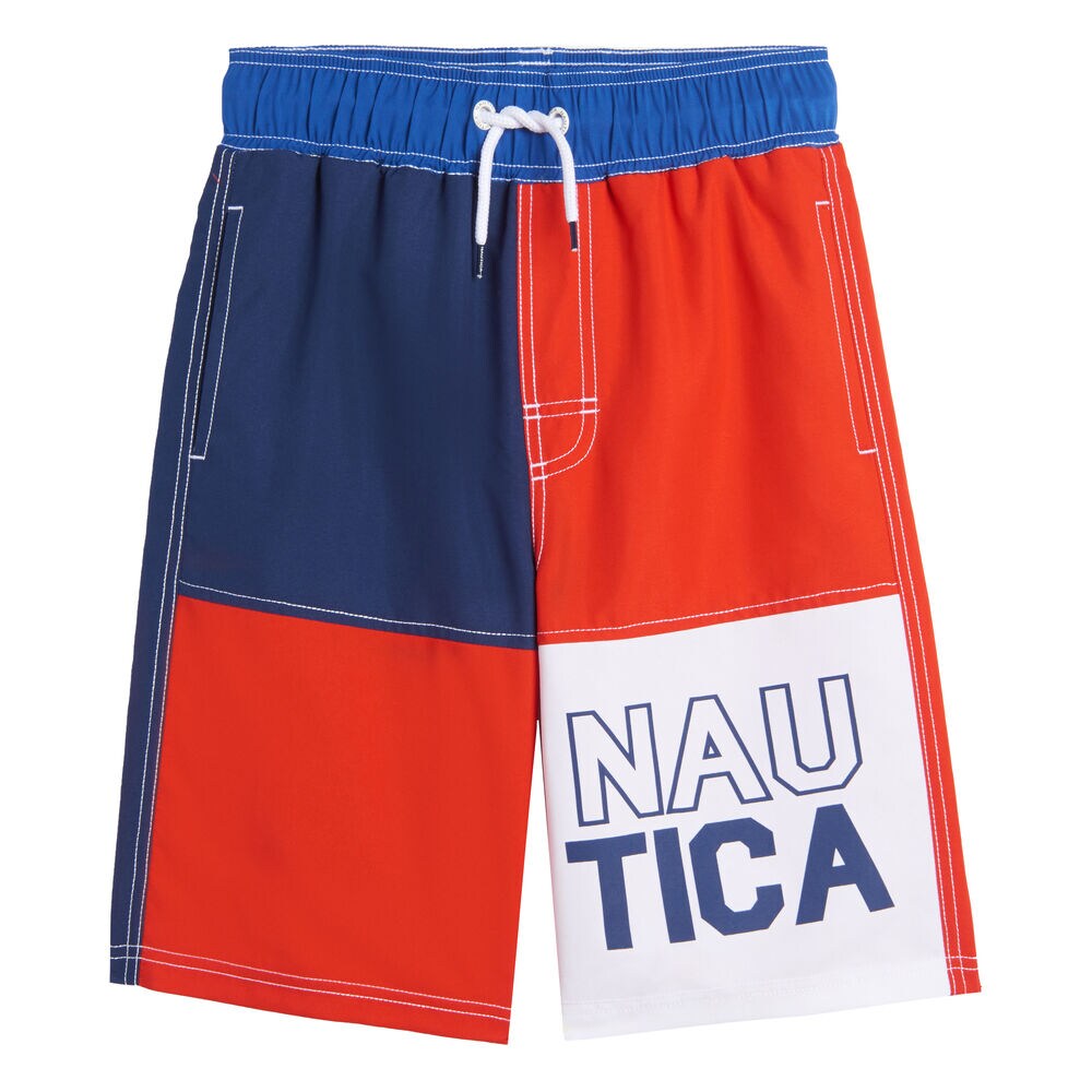 LITTLE BOYS' COLORBLOCK LOGO SWIM SHORT (4-7),Hibiscus,large