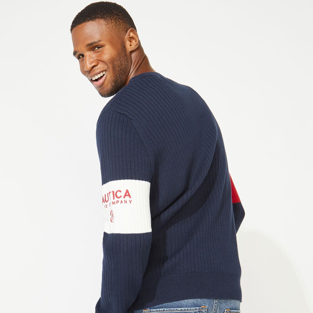NAUTICA JEANS CO. ARM BAND SWEATER,Navy,large