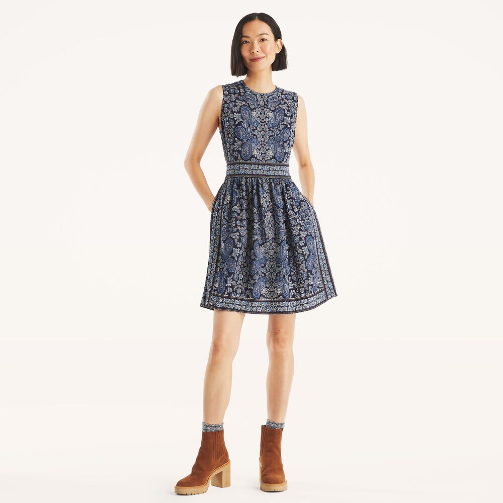 Printed Dress,Navy,large