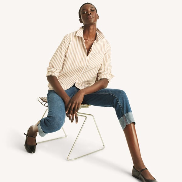 Striped Roll-Tab Sleeve Shirt