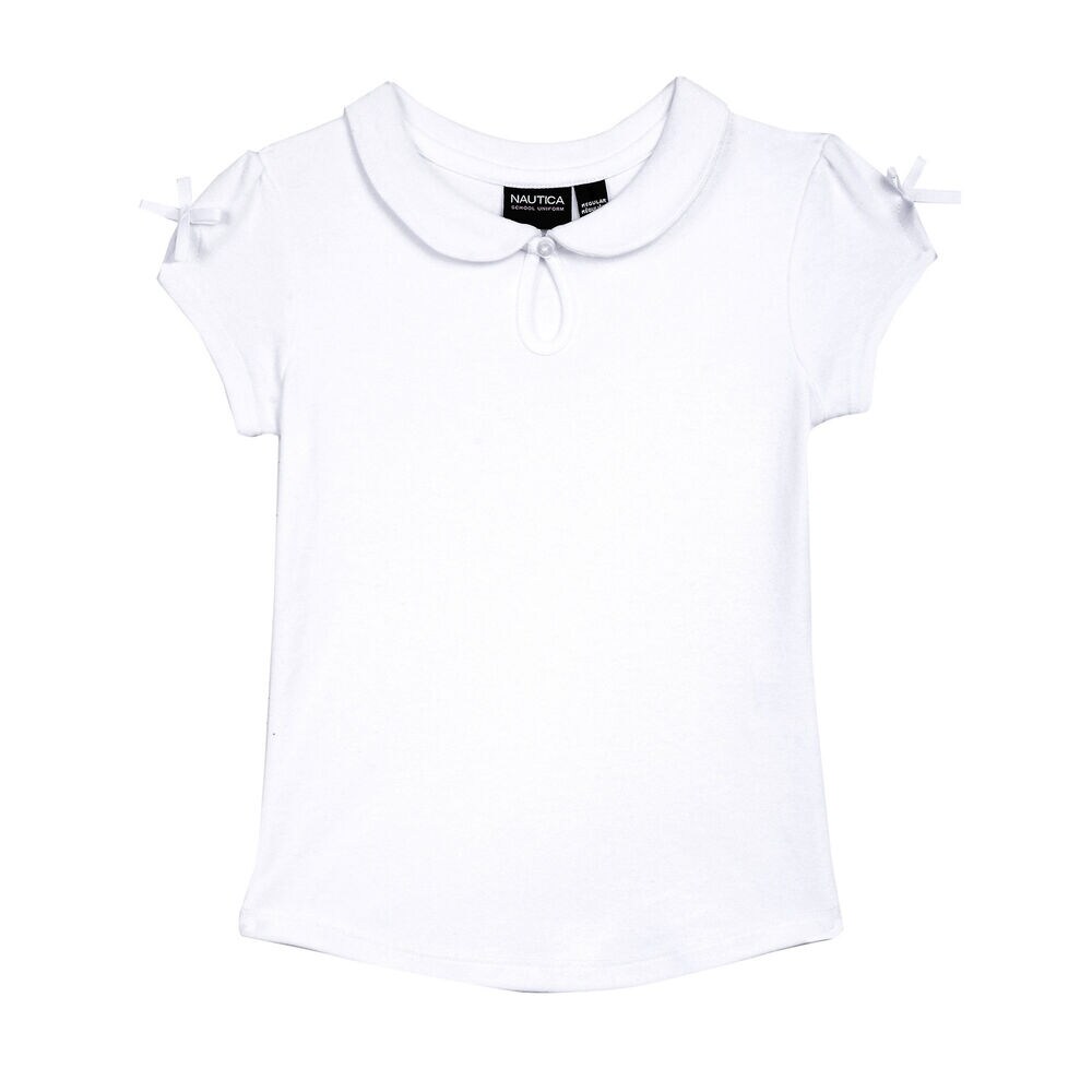 Girls’ Uniform-Ready Keyhole Polo Shirt (7-16),Antique White Wash,large