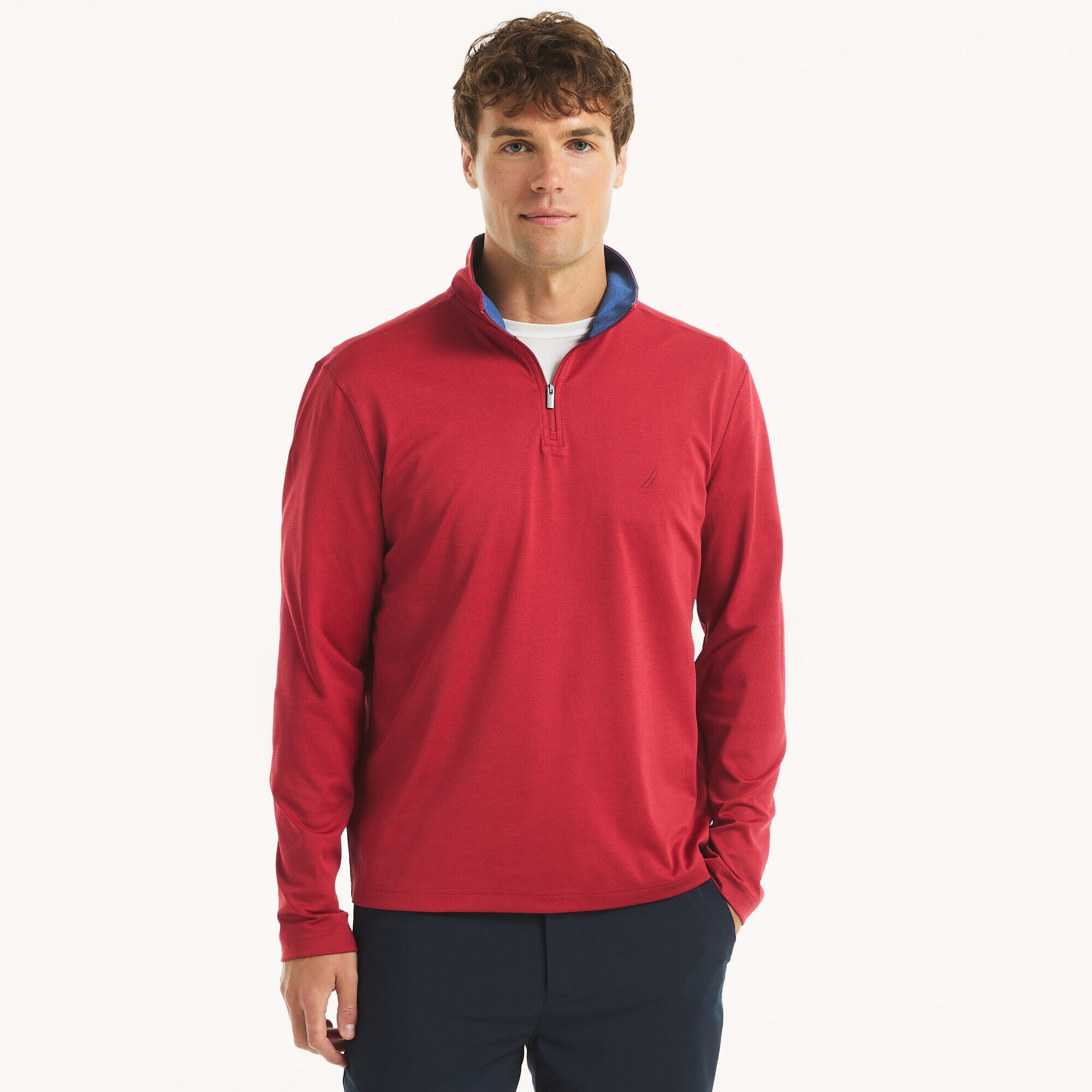 Textured Interlock Quarter-Zip Pullover Sweatshirt,Melonberry,large