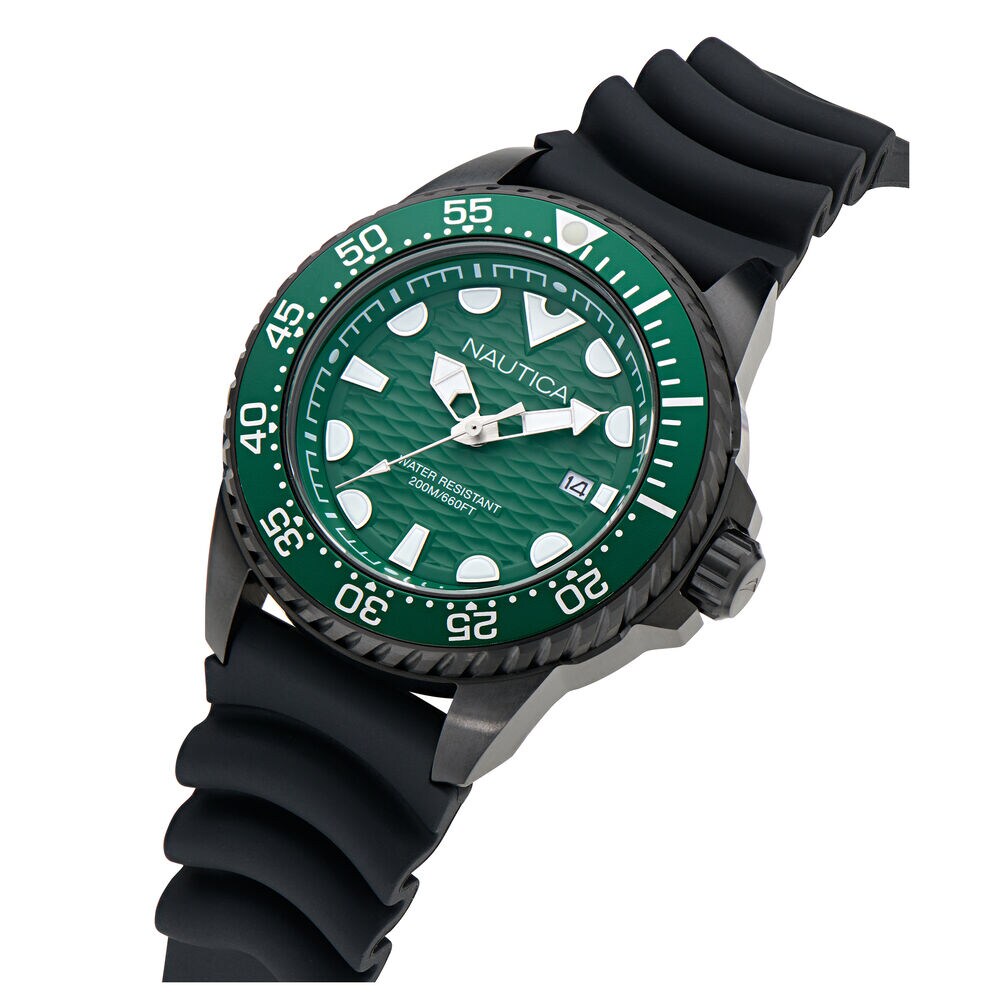 NCT Sea Dive Silicone Strap 3-Hand Watch,Black,large