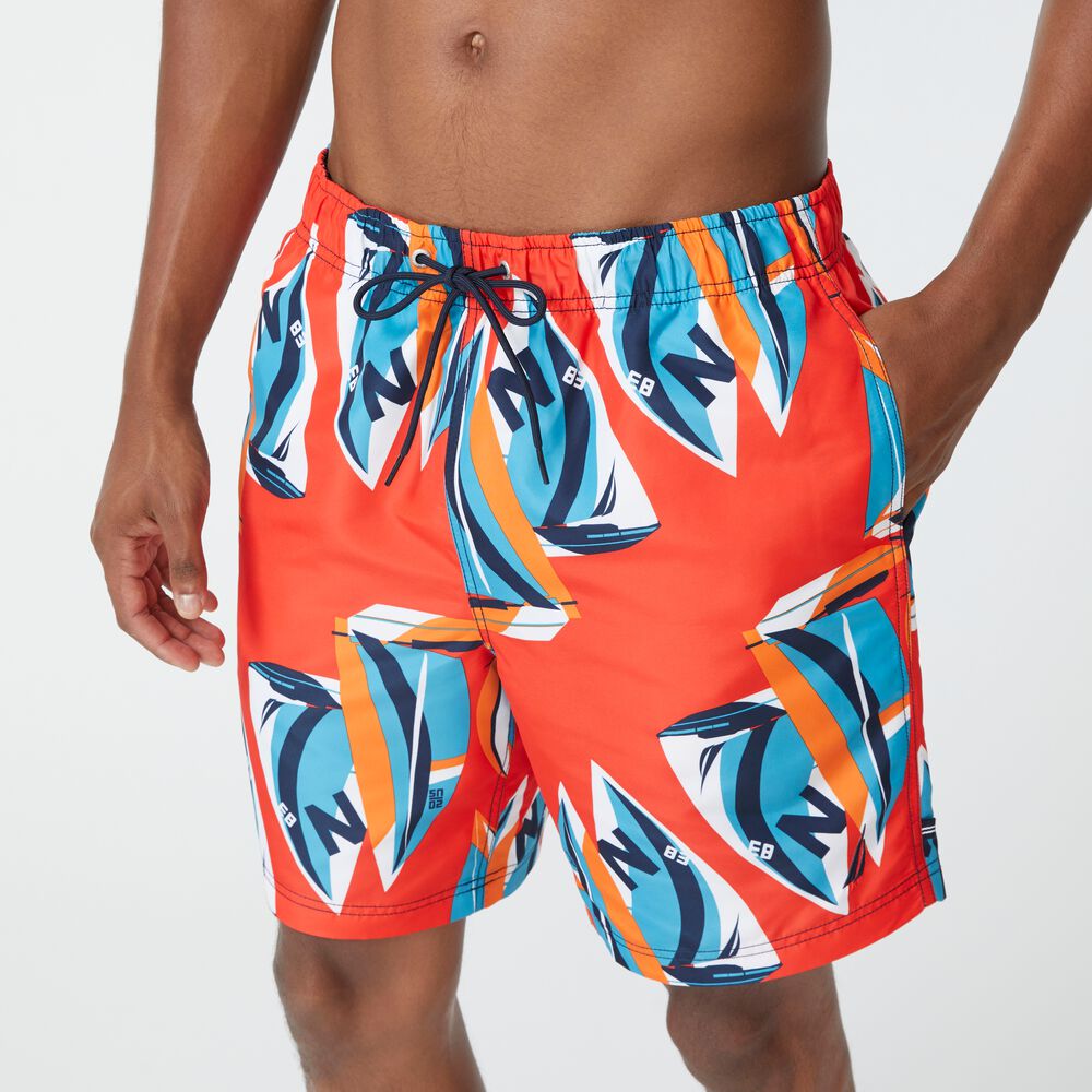 8" SAILBOAT PRINT SWIM,Orange Poppy,large