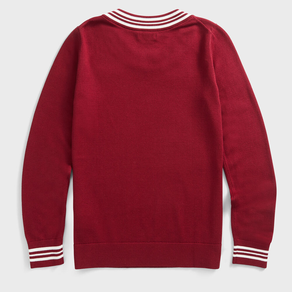 SUSTAINABLY CRAFTED STRIPE TRIM SWEATER,Classic Red,large