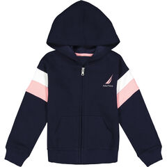 TODDLER GIRLS' COLORBLOCK FLEECE HOODIE (2T-4T),Navy,large