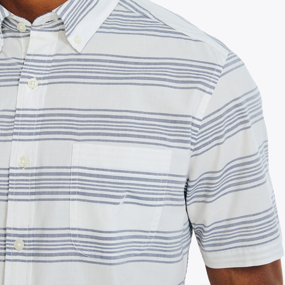 Striped Poplin Short-Sleeve Shirt,Sail White,large