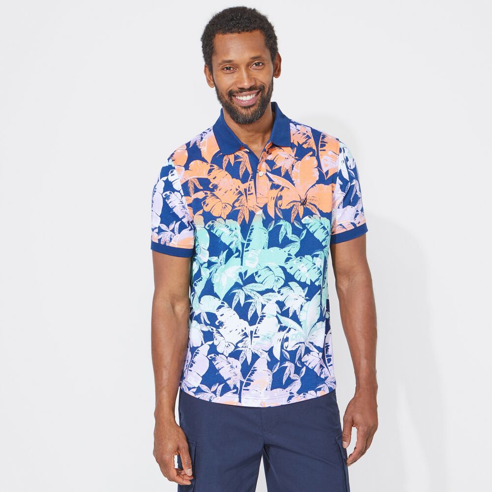 CLASSIC FIT LEAF PRINT POLO,Estate Blue,large