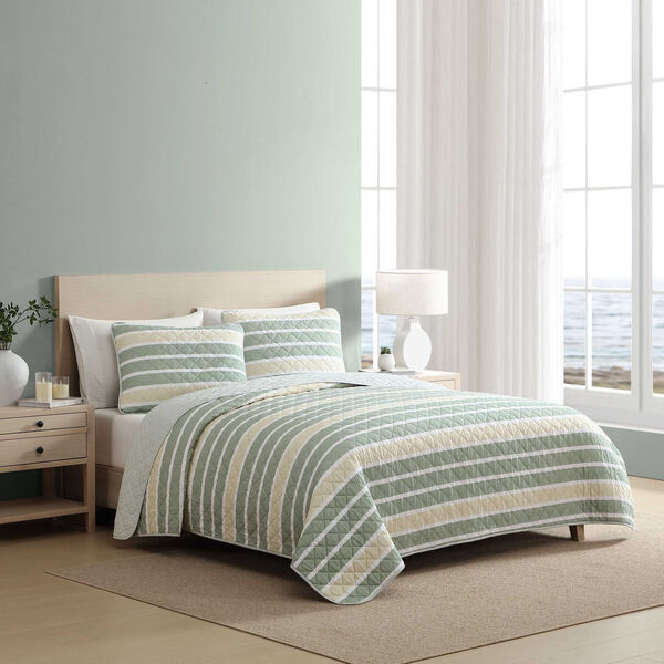 Varadero Stripe Green Twin Quilt Set