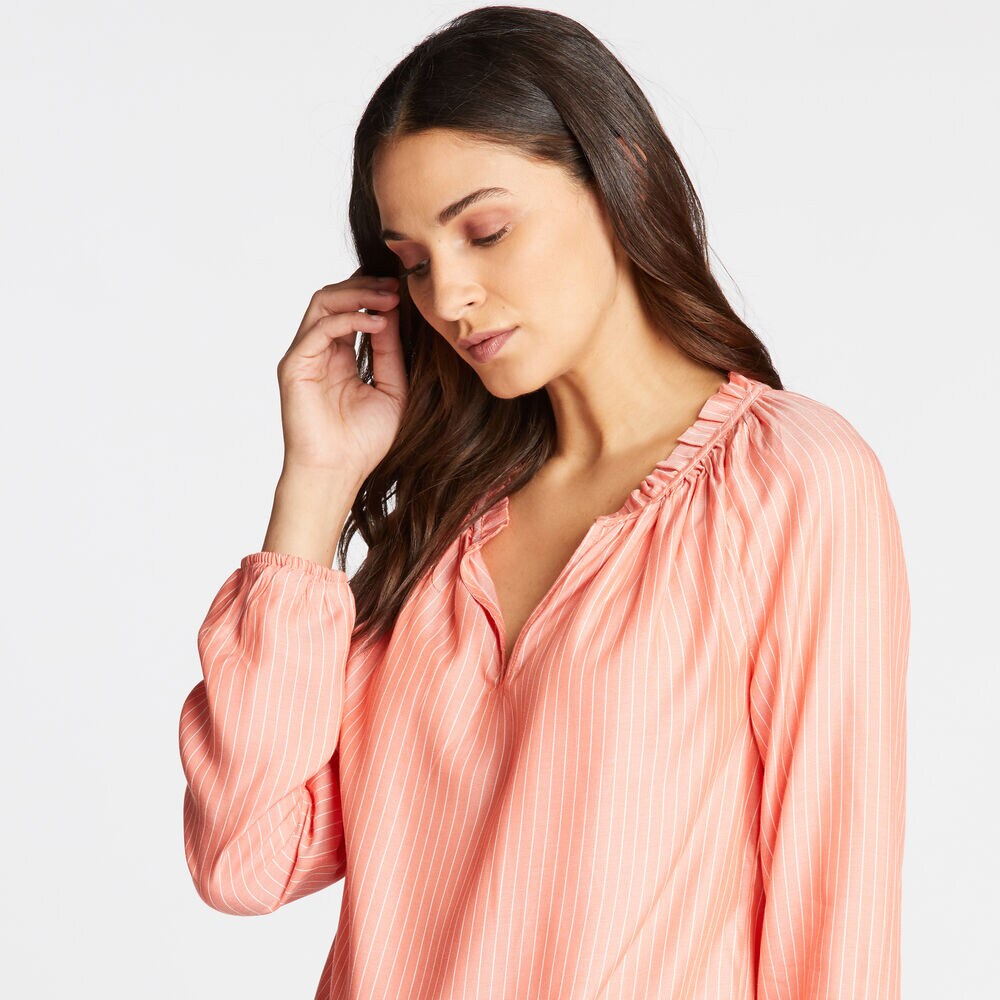 LONG SLEEVE RAGLAN SOFT TWILL STRIPED TOP,Livng Coral,large