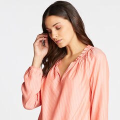 LONG SLEEVE RAGLAN SOFT TWILL STRIPED TOP,Livng Coral,large