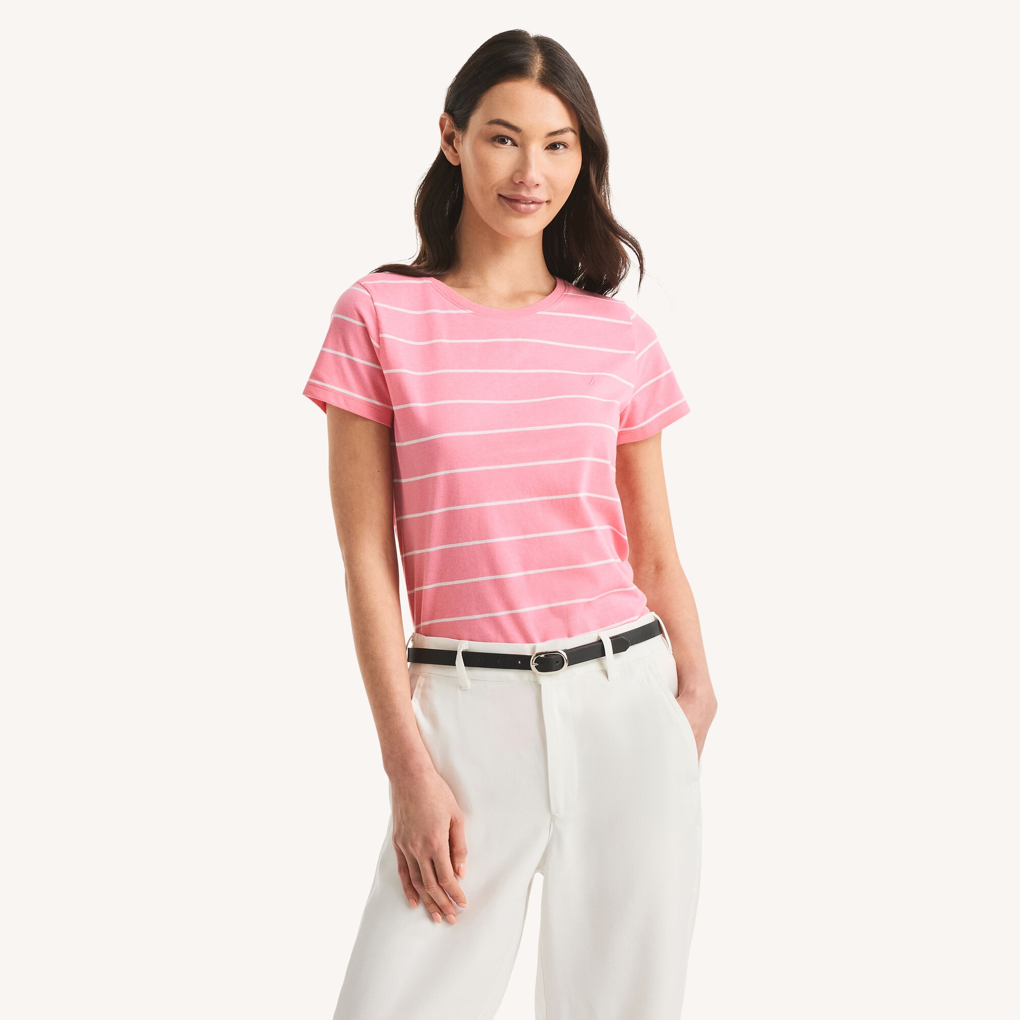 Striped Crewneck T-Shirt,Melonberry,large