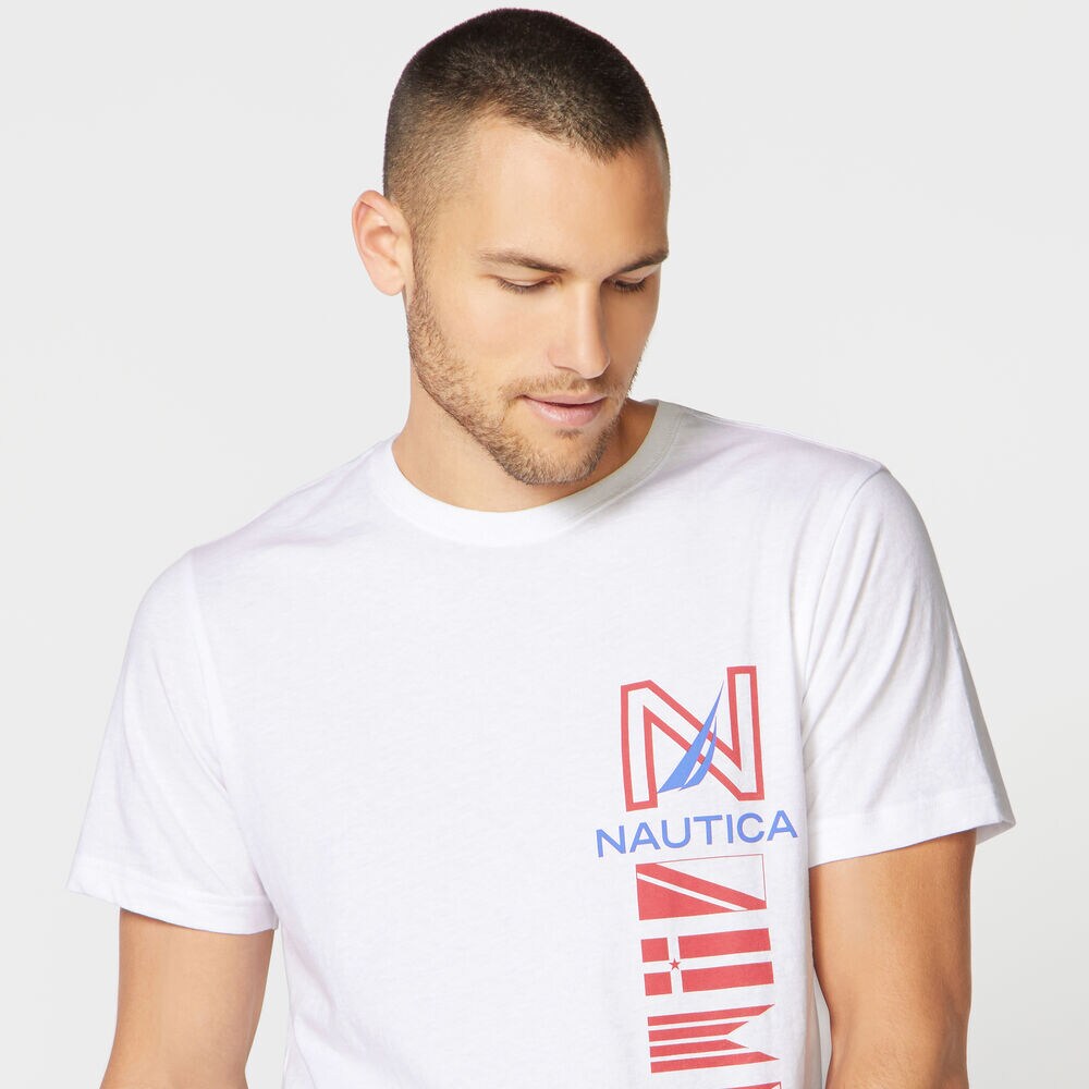 FLAG PRINT SLEEP T-SHIRT,Bright White,large