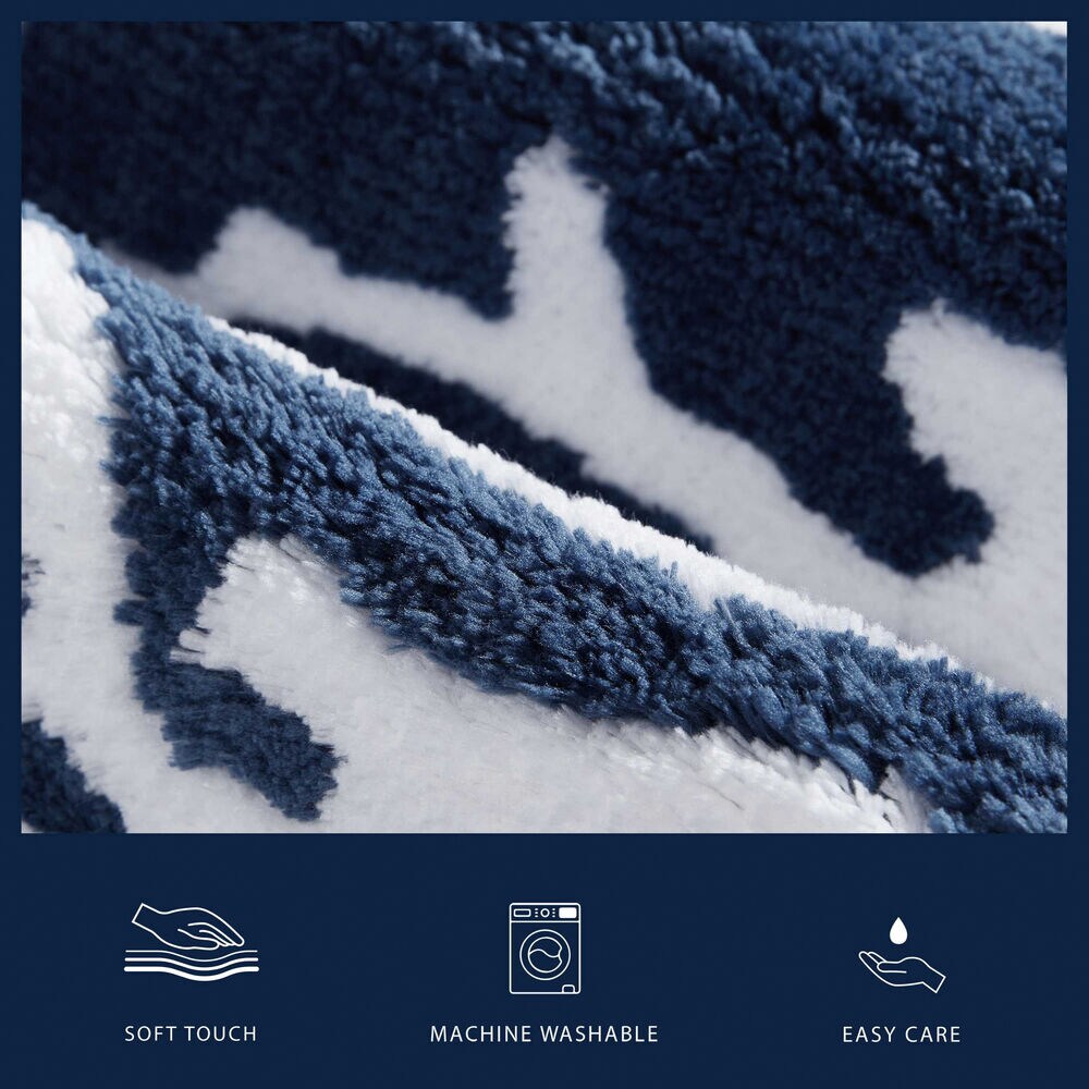 Coral Waterway Blue Bath Rug Set,Classic Blue,large