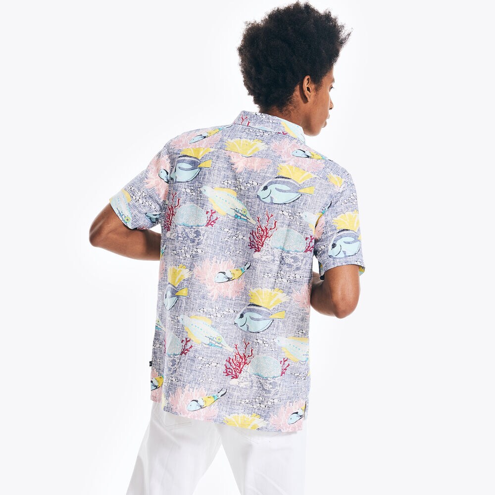 PRINTED SHORT-SLEEVE CAMP SHIRT,Pure Adriatic Sea Wash,large