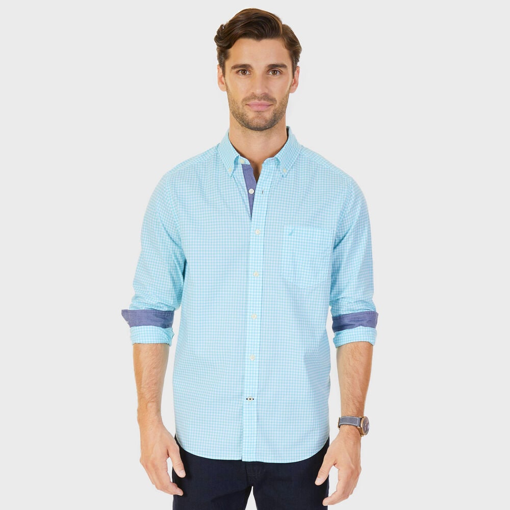 Poplin Classic Fit Gingham Button-Down Shirt,Bali Bliss,large
