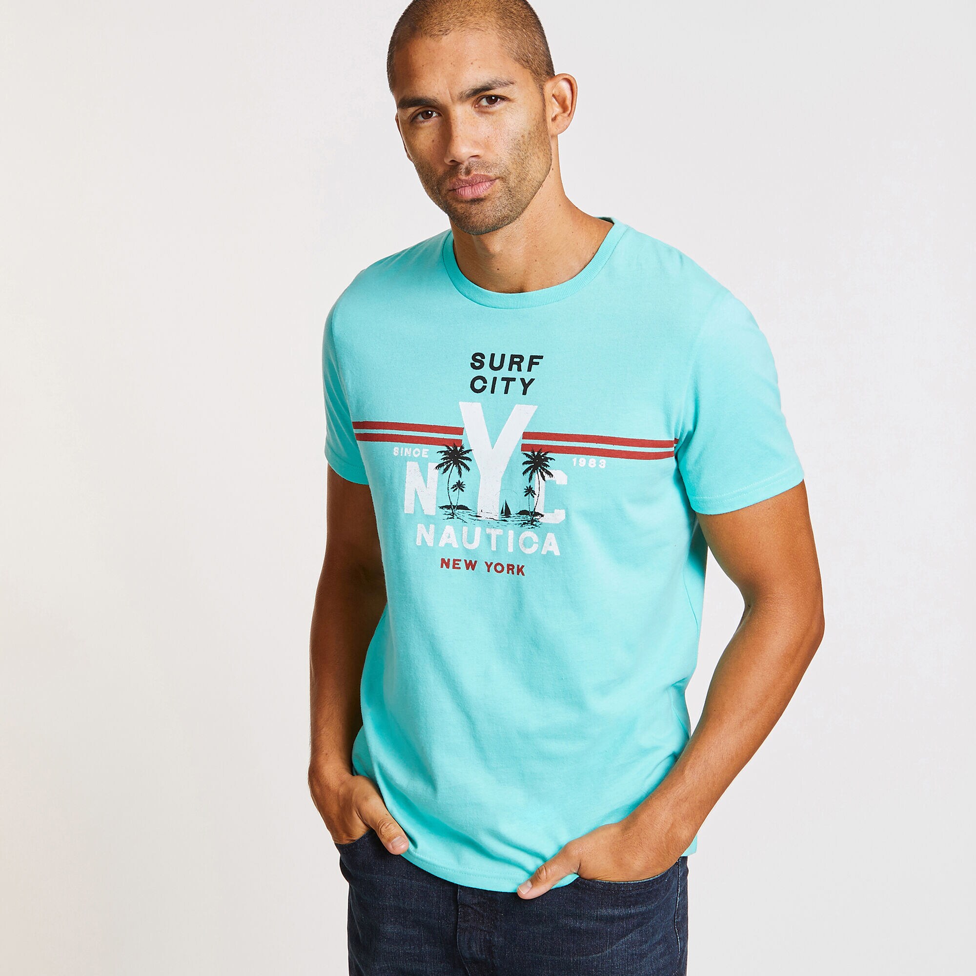 Short Sleeve Surf City T-Shirt,Pool Side Aqua,large