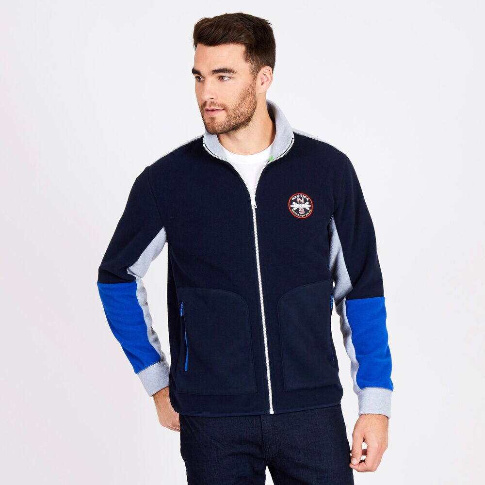 Full-Zip Colorblock Knit Jacket,Navy,large