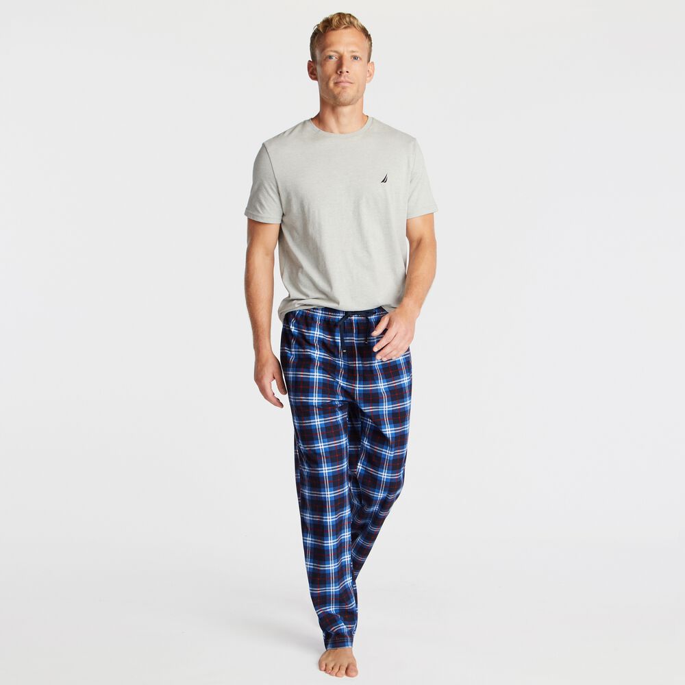 PLAID FLEECE SLEEP PANT,Bright White,large