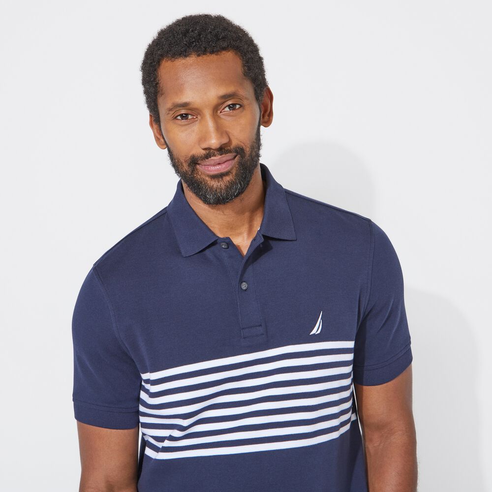 CLASSIC FIT PERFORMANCE TECH POLO IN STRIPE,Navy,large