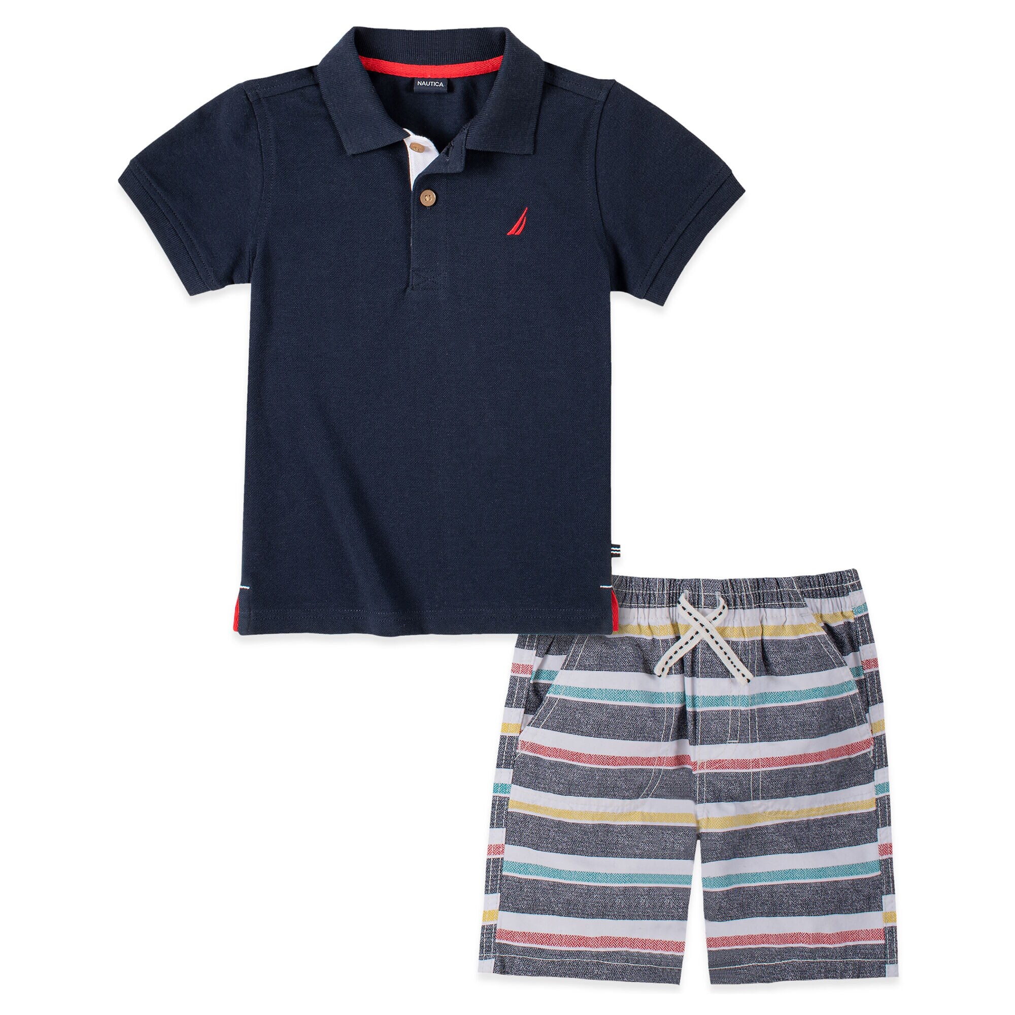 TODDLER BOYS' POLO STRIPED SHORT 2PC SET (2T-4T),Aquadream,large